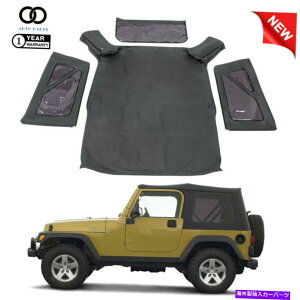 y Jeep Wrangler 1997-06\tggbv+㕔p̐F̑ubNfj For Jeep Wrangler 1997-06 Soft Top+Upper Replacement Tinted Windows Black Denim