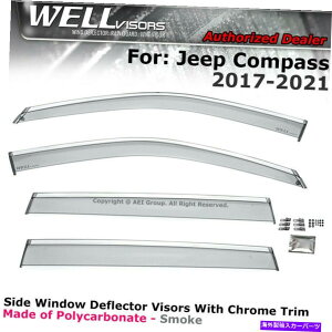 EBhEoCU[ W[vRpX2017-2022TChNbvIEBhEToCU[ÑEFoCU[ WELLvisors For Jeep Compass 2017-2022 Side Clip-On Window Sun Visors Chrome