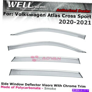 �E�B���h�E�o�C�U�[ 20-22�t�H���N�X���[�Q���A�g���X�N���X�X�|�[�c�E�B���h�E�o�C�U�[�N�����g�����K�[�h�̂��߂̃E�F���o�C�U�[ WELLvisors For 20-22 Volkswagen Atlas Cross Sport Window Visor Chrome Trim 