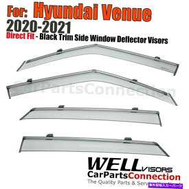 ウィンドウバイザー ヒュンダイ会場2020年から2022年のウィンドウバイザーのウェルバイザーブラックトリムガードデフレクター WELLvisors For Hyundai Venue 2020-2022 Window Visors Black Trim Guard Deflector