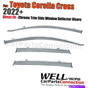 �E�B���h�E�o�C�U�[ �g���^�J���[���N���X2022+�E�B���h�E�o�C�U�[�̃f�t���N�^�[�N�����g�����̃E�F���o�C�U�[ Wellvisors For Toyota Corolla Cross 2022+ Window Visors Deflectors Chrome Trim