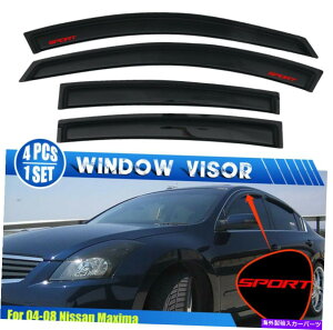 EBhEoCU[ tBbg04-08Y}LV}EBhEoCU[CK[hxgftN^[tbhX|[c Fits 04-08 Nissan Maxima Window Visors Rain Guard Vent Deflector w/ Red Sport