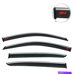 �E�B���h�E�o�C�U�[ 13-17�z���_�A�R�[�h�Z�_�����C���E�B���h�E�o�C�U�[�T�C�h�K�[�h�V�F�[�h�ƃN�����g���� For 13-17 Honda Accord Sedan Rain Window Visor Side Guard Shade &Chrome Trim