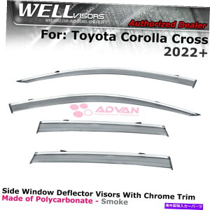 �E�B���h�E�o�C�U�[ �g���^�J���[���N���X2022�A�b�v�E�B���h�E�o�C�U�[�N�����g�����K�[�h�̃E�F���o�C�U�[ WELLvisors For Toyota Corolla Cross 2022-Up Window Visors Chrome Trim Guards