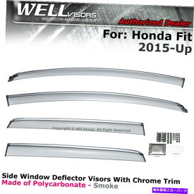 ウィンドウバイザー ホンダフィット15-20ウィンドウバイザーレインガードディフレクタークロムトリムのウェルバイザー WELLvisors For Honda Fit 15-20 Window Visors Rain Guard Deflectors Chrome Trim