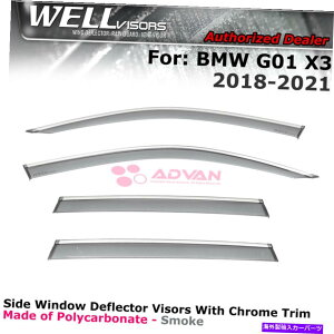 �E�B���h�E�o�C�U�[ 2018-2022 BMW X3 G01�E�B���h�E�o�C�U�[�f�t���N�^�[�N�����g�����K�[�h�̃E�F���o�C�U�[ WELLvisors For 2018-2022 BMW X3 G01 Window Visors Deflector Chrome Trim Guards