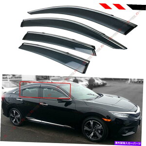 EBhEoCU[ 2016-2021 10th Honda Civic Smoke Tinted Window Vidor w/ Clome Trim FOR 2016-2021 10TH HONDA CIVIC SMOKE TINTED WINDOW VISOR W/ CLIPS & CHROME TRIM