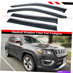 �E�B���h�E�o�C�U�[ 17-2022�̃W�[�v�R���p�X�v���~�A���N�����g�����E�B���h�E�o�C�U�[���C���K���h�f�t���N�^�[ FOR 17-2022 JEEP COMPASS PREMIUM CHROME TRIM WINDOW VISOR RAIN GURAD DEFLECTOR