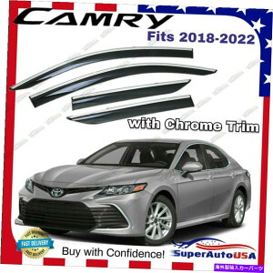 �E�B���h�E�o�C�U�[ �g���^�J����2018-2022�N�����g�����F�t���E�B���h�E�o�C�U�[���C���T���K�[�h�x���g For Toyota Camry 2018-2022 Chrome Trim Tinted Window Visor Rain Sun Guard Vent
