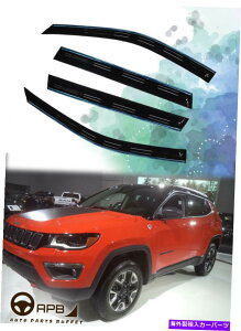 �E�B���h�E�o�C�U�[ �W�[�v�R���p�X16-20�N�����g�����E�B���h�E�o�C�U�[�K�[�h�x���g�f�t���N�^�[ For JEEP COMPASS 16-20 Chrome Trim Window Visor Guard Vent Deflector