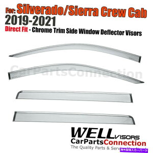 �E�B���h�E�o�C�U�[ 19-22�V���o���[�hGMC�V�G���N���[�L���u�N�����g�����̂��߂�Wellvisors�E�B���h�E�o�C�U�[ WellVisors Window Visors For 19-22 Silverado GMC Sierra Crew Cab Chrome Trim