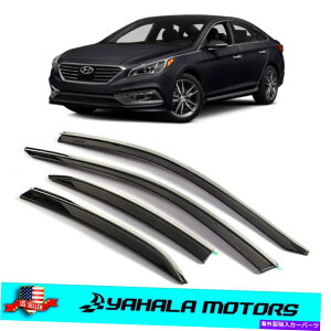 �E�B���h�E�o�C�U�[ 2015�N����2019�N�̃q�����_�C�\�i�^�̃N�����g�����t���X���[�N�E�B���h�E�T���o�C�U�[���C���K�[�h Smoke Window Sun Visor Rain guards with Chrome Trim for 2015-2019 Hyundai Sonata