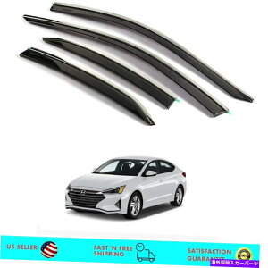 �E�B���h�E�o�C�U�[ �q�����_�C�G�����g��2017-2020�̃N�����g�����t���X���[�N�E�B���h�E�o�C�U�[���C���K�[�h Smoke Window Visor Rain Guards with Chrome Trim for Hyundai Elantra 2017-2020