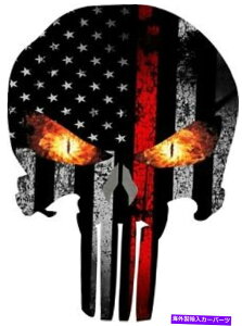 ACC pjbV[ԂAJW PUNISHER THIN RED LINE AMERICAN FLAG SKULL FLAMING EYES DECAL MATTE STICKER