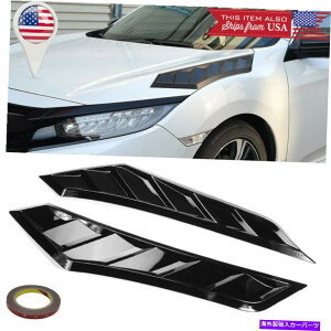 t[hxgg OXubNt[h{lbgXN[vGAxg[o[16-19z_VrbNfk8 Gloss Black Decor Hood Bonnet Scoop Air Vent Louver For 16-19 Honda Civic Fk8