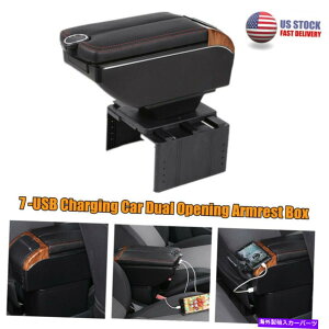 �R���\�[���{�b�N�X 7-USB���j�o�[�T���J�[�f���A���I�[�v�j���O�Z���g�����R���\�[���A�[�����X�g�{�b�N�X�J�b�v�z���_�[�X�g���[�W 7-USB Universal Car Dual Opening Central Console Armrest Box Cup Holder 