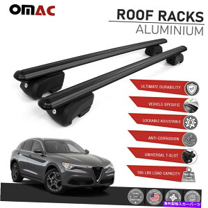 ���[�t�L�����A �A���t�@�����I�X�e�����B�I2017-2022�̃u���b�N���[�t���[�����b�N�N���X�o�[�ו��L�����A Black Roof Rail Rack Crossbar Luggage Carrier For Alfa Romeo Stelvio 2017-2022