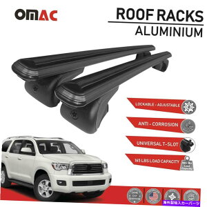 ���[�t�L�����A �g���^�Z�R�C�A2007-2018�̃��[�t���b�N�N���X�o�[�ו��L�����A�u���b�N Roof Rack Cross Bars Luggage Carrier Black For Toyota Sequoia 2007-2018