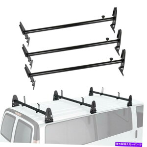 [tLA ubNo[tbNbNݕ^ԎlpV{[_bWtH[hp[3[ Black Van Roof Ladder Rack Cargo Carrier Square 3 Rails For Chevy Dodge Ford