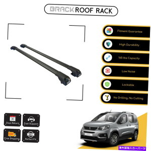 [tLA ubN[tbNוLAvW[t^[2019̃NXo[AbvubN BRACK Roof Rack Luggage Carrier Cross Bars For Peugeot Rifter 2019  Up Black
