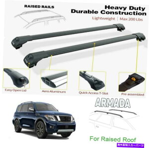 ���[�t�L�����A ���Y�A���}�_2017-2022���[�t���b�N�N���X�o�[�ݕ��^���Ǝ҃u���b�N�Z�b�g Fits Nissan Armada 2017-2022 Roof Rack Cross Bars Cargo Carrier Black Set