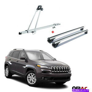 [tLA oCNLA[t}EgbNNXo[W[v`FL[2014-2021pVo[Zbg Bike Carrier Roof Mount Rack Cross Bars Silver Set For Jeep Cherokee 2014-2021