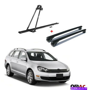 [tLA VW Jetta SportWagen 2009-2014p̎]ԃLA[tbN +NXo[ubNZbg Bike Carrier Roof Rack + Cross Bars Black Set For VW Jetta Sportwagen 2009-2014