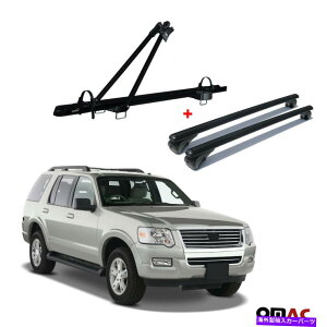 [tLA [toCNLA +NXo[tH[hGNXv[[2001-2010pubNVo[ALUZbg Roof Bike Carrier + Cross Bars Black Silver Alu Set For Ford Explorer 2001-2010