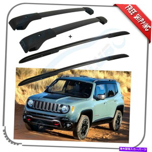 [tLA tBbg2015-2020W[vlQ[h[tbNTCh[w/NXo[ubNZbgA~jE Fits 2015-2020 Jeep Renegade Roof Rack Side Rail w/ Cross Bar Black Set Aluminum