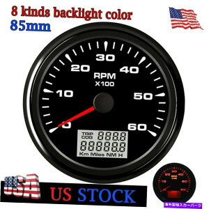 ^R[^[ 85mmubN^R[^[J[}fW^6000RPM LEDobNCgԃ[gč 85mm Black Tachometer Car Marine Digital 6000RPM With LED Backlight Hourmeter US