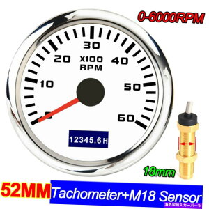 ^R[^[ 0-6000rpm 52mmJ[{[g}^R[^[^`Q[W + 18mmZT[h 0-6000RPM 52mm Car Boat Marine Tachometer Tacho Gauge + 18mm Sensor Waterproof