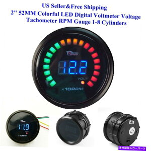 タコメーター US 2 "52mmカラフルなLEDデジタル電圧計電圧タコメーターRPMゲージ1-8シリン US 2" 52MM Colorful LED Digital Voltmeter Voltage Tachometer RPM Gauge 1-8 Cylin