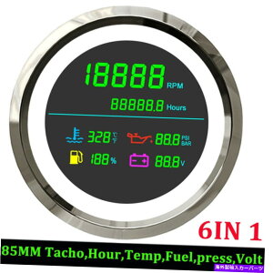 �^�R���[�^�[ 6in 1 85mm����LCD���@�\�^�R���[�^�[�R�����������{���g 6In 1 85mm White LCD Multi-Function Tachometer Fuel Water Temp Oil Pressure Volt�y���s�A���i�z