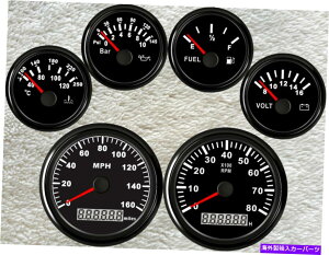 �^�R���[�^�[ 6�Q�[�W�Z�b�g160mph gps speedo�^�R���[�^�[�R�������{���g�����u���b�N 6 gauge set 160mph GPS speedo tachometer fuel water temp volt oil pressure black�y���s�A���i�z