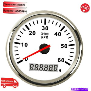 ^R[^[ }85mm 0-6000rpm^R[^[Q[WfW^LCD^`ԃ[^[Vo[ Marine 85mm 0-6000RPM Tachometer Gauge Digital LCD Tacho Hour Meter Silver
