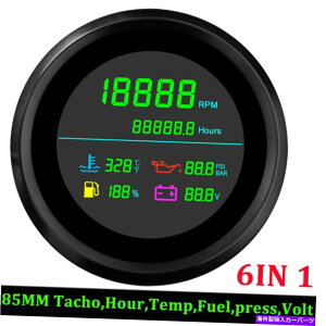 ^R[^[ 85mm LCD 6IN1@\^R[^[RxQ[W 85mm LCD 6In1 Multi-Function Tachometer Fuel Level Water Temp Oil Pressure Gauge