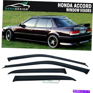 oOV[h 90-93z_AR[h4DREBhEoCU[_[NX[NCK[htXebJ[ For 90-93 Honda Accord 4DR Window Visor Dark Smoke Rain Guard w/ Sticker
