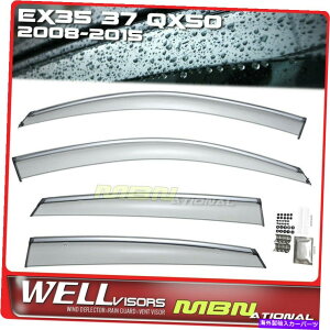 �o�O�V�[���h Wellvisors Rain Sun Wind Deflector for Ex35 EX37 QX50 08-15�E�B���h�E�o�C�U�[Chrome Wellvisors Rain Sun Wind Deflectors For EX35 EX37 QX50 08-15 Window Visor Chrome