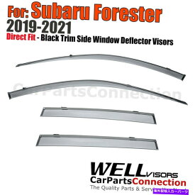バグシールド 19-22スバルフォレスターデフレクターガードブラックトリムのためのWellvisorsウィンドウバイザー WellVisors Window Visor For 19-22 Subaru Forester Deflector Guard Black Trim