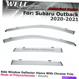 バグシールド ウェルバイザーサイドクロムトリムウィンドウバイザー20-22スバルアウトバックのためのダフレクター WellVisors Side Chrome Trim Window Visors Deflectors For 20-22 Subaru Outback