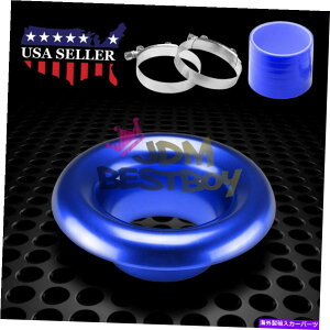 USGACe[N Ci[_Ng 3.5 "u[V[gCzC^[{z[A~jExX^bNVRz[X 3.5" Blue Short Ram Air Intake Turbo Horn Aluminum Velocity Stack Silicone Hose