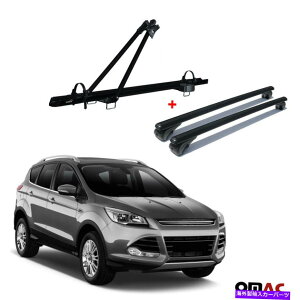NXo[ ]ԃLA[tbN +NXo[ubNAluZbgtH[hGXP[v2013-2019 Bike Carrier Roof Rack + Cross Bars Black Alu Set For Ford Escape 2013-2019