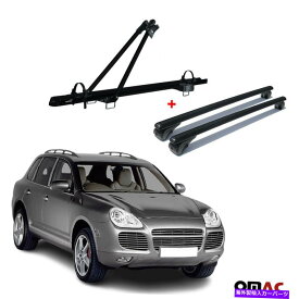 クロスバー バイクキャリアルーフラッククロスバーPorsche Cayenne 2003-2010用ブラックAluセット Bike Carrier Roof Rack Cross Bars Black Alu Set For Porsche Cayenne 2003-2010