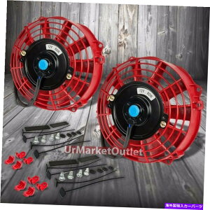 Radiator 2x���j�o�[�T��7 �Ԃ��X�������o�[�V�u���d�C���W�G�[�^�[���[�^�[��p�t�@���}�E���g 2x Universal 7 Red Slim Reversible Electric Radiator Motor Cooling Fan Mounting�y���s�A���i�z