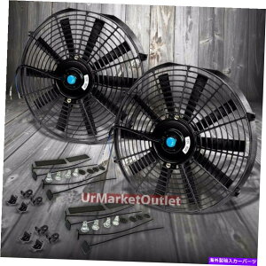 Radiator 2x���j�o�[�T��14 �X�����u���b�N�v��/�v�b�V���d�C���W�G�[�^�[�G���W���x�C��p�t�@�� 2x Universal 14 SLIM Black PULL/PUSH Electric Radiator Engine Bay Cooling Fan�y���s�A���i�z