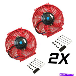 Radiator 2x 10�����j�o�[�T���X�����t�@���v�b�V���v���d�C���W�G�[�^�[��p12v+�}�E���g�L�b�g���b�h 2x 10�� Universal Slim Fan Push Pull Electric Radiator Cooling 12V+Mount Kit RED�y���s�A���i�z