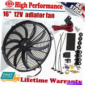 Radiator 16 "dCWG[^[pt@3500CFMzCXg[LbgT[X^bg12V 16" Electric Radiator Cooling Fan 3500CFM & Wiring Install Kit Thermostat 12V