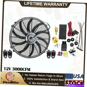 Radiator 16 �d�C���W�G�[�^�[��p�t�@��12V 3000cfm�T�[���X�^�b�g�z���X�C�b�`�����[�L�b�g 16 Electric Radiator Cooling Fan 12V 3000CFM Thermostat Wiring Switch Relay Kit�y���s�A���i�z