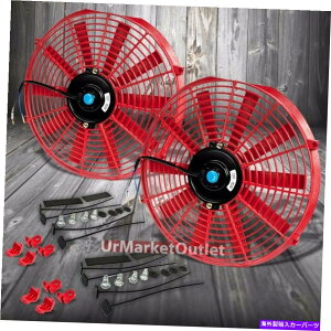 Radiator 2x���j�o�[�T��16 �Ԃ��X�����v��/�v�b�V�����W�G�[�^�[�G���W�����[�^�[��p�t�@��+���t�� 2x Universal 16 Red Slim PULL/PUSH Radiator Engine Motor Cooling Fan+Mounting�y���s�A���i�z
