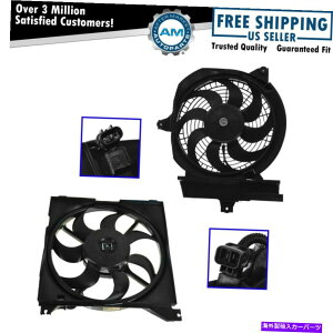 Radiator 01-02�q�����_�C�T���^�t�F�̃��W�G�[�^�[��AC�R���f���T�[��p�t�@���A�Z���u���y�A Radiator & AC Condenser Cooling Fan Assembly Pair for 01-02 Hyundai Santa Fe�y���s�A���i�z